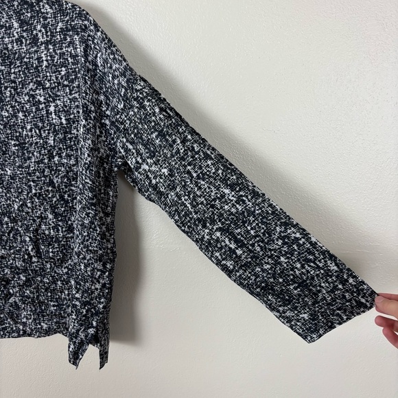 Eileen Fisher Funnel Neck Box Top Black Prism Print Silk Cotton Blend Size Small - Picture 3 of 7